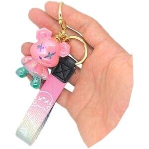 2 - Pink Bear Keychains, Bag Charm, Bracelet -Pink to Blue X Eyes Bear Keychain